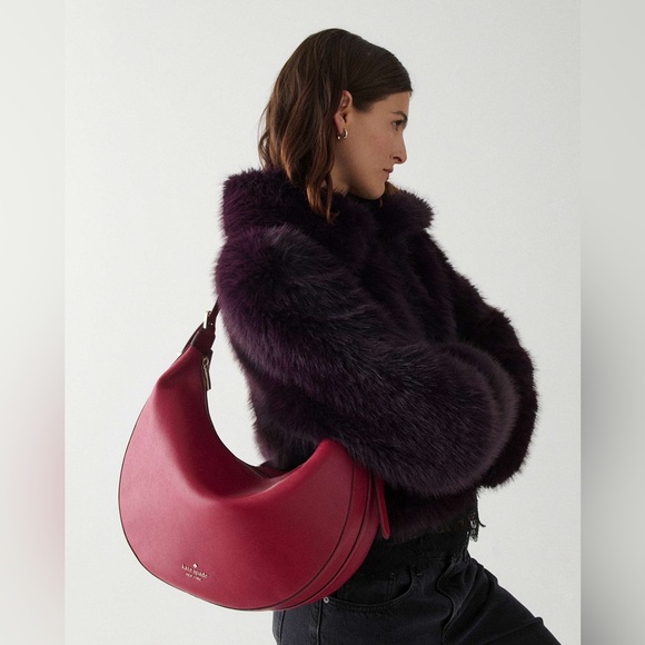 ♠️kate spade Nova Smooth Leather Large Crescent Shoulder Bag, Red Jam NWT - Picture 12 of 12